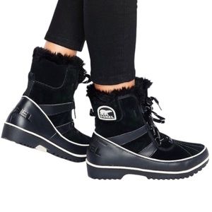 SOREL Tivoli II Snow Boots Black Suede Fur Trim Winter Women's Size 9.5